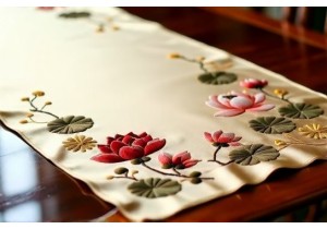 Silk Table Runners and Napkins Embroidered with Seasonal Chinese Symbolism