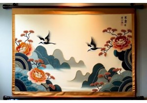 Oriental Aesthetic Wall Hangings Using Traditional Embroidery and Silk Blends